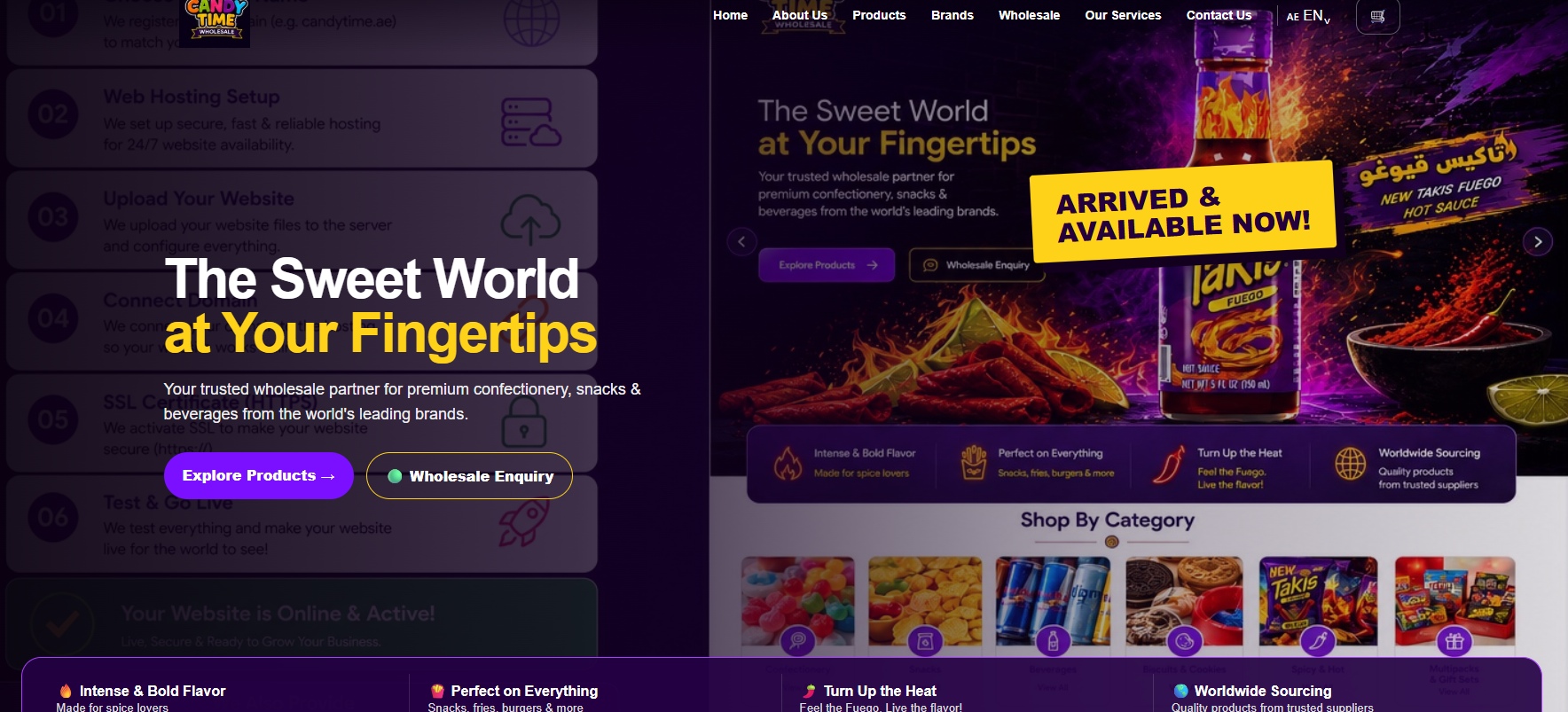 Candy Time Wholesale website and Takis Fuego Sauce